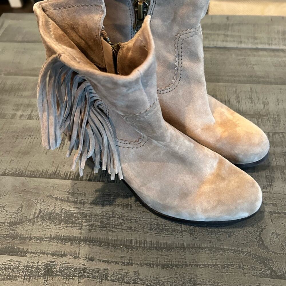 Sam Edelman Louie Tan Fringe Boho Booties Western Suede Booties - 7.5 Taupe Gray - Picture 5 of 8